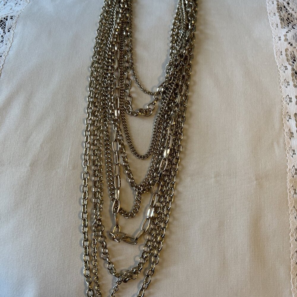 Vintage Goldtone Fancy 9 Strand Necklace, 21 Inches In Length, Stunning